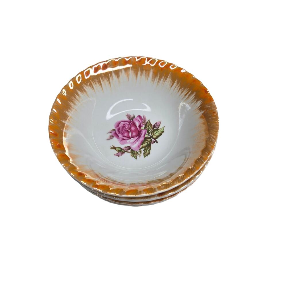 Luster ware set of 5 bowls Vintage Japan Bowl Lusterware Pink Rose Edges 6"